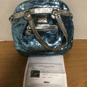 Coach Poppy sequin sky blue purse shoulder bag with certificate used